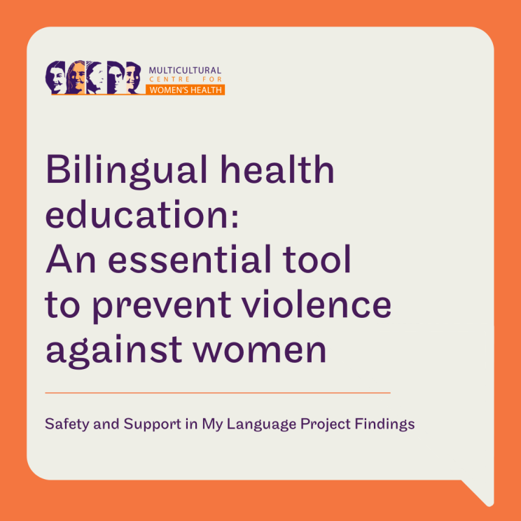 Speech bubble graphic encouraging people to read the Safety and Support in My Language Project Findings Report. 